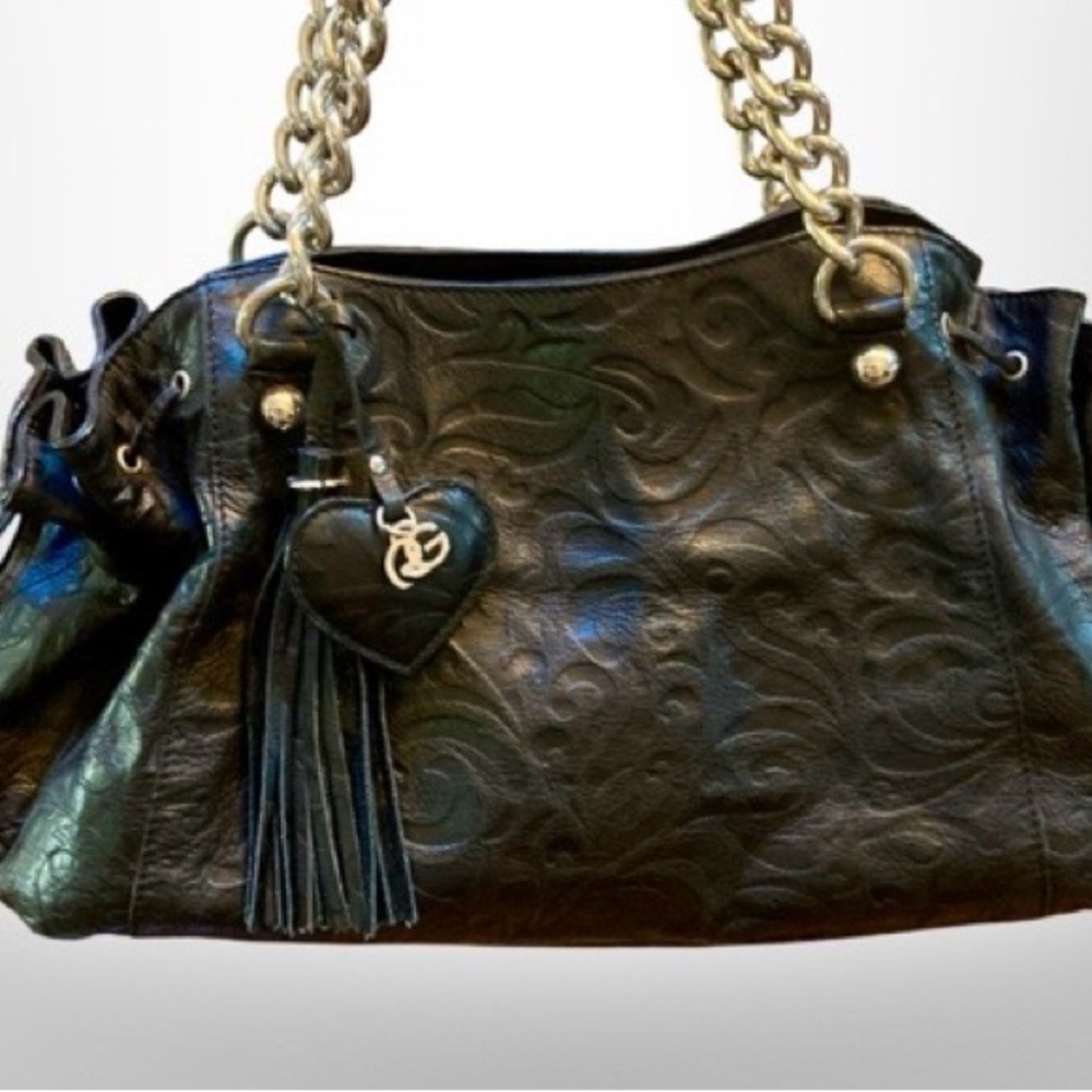 Roberta Gandolfi Embossed Handbag Chain Handles Tassel Vgc Vintage